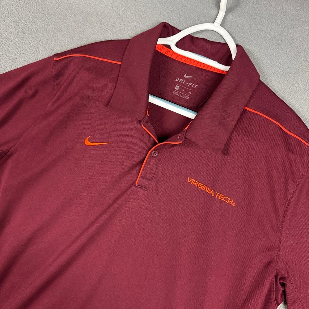 Nike Polo Shirt Mens XL Maroon Virginia Tech NCAA Dri-Fit Stretch Performance